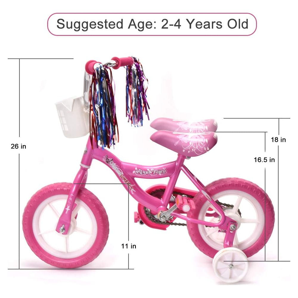 Wonderplay BMX 12 Kid's Bike for 2-4 Years Old, Bicycle for Girls with Front Basket, EVA Tires with Training Wheels, Pink