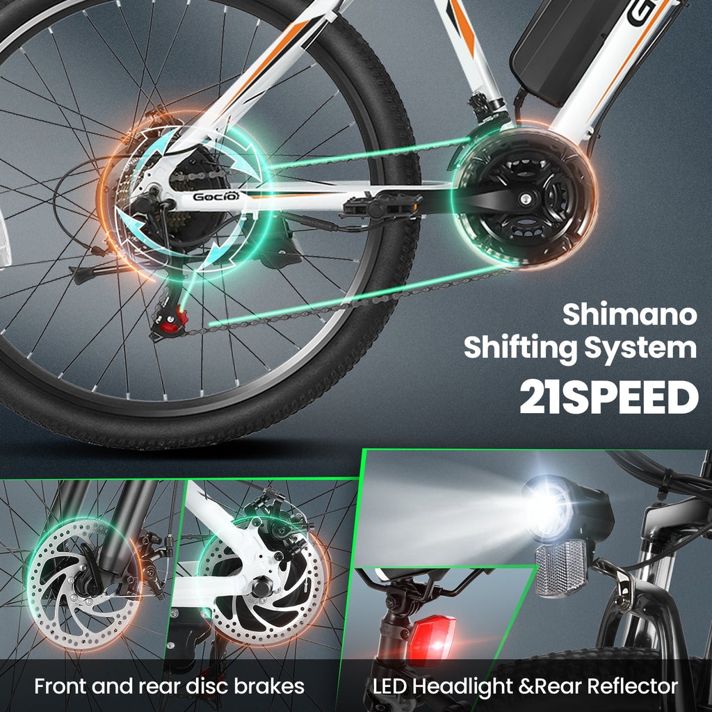Gocio Peak 750W Electric Bike 26 Electric Bicycle for Adults Max 19.8mph Cruise Control System Ebike, 48V 375Wh Mountain Bike, 21 Speed for Man Woman UL2849 Certified