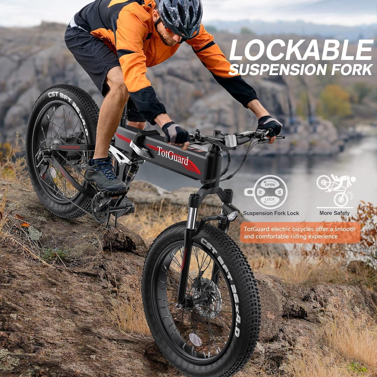 TotGuard 26x4 Electric Bike, Fat Tire 500W Ebike, Foldable Electric Bicycles E Bikes for Adults Electric 48V 10Ah Battery, Dual Shock Absorber, Lockable Fork UL2849