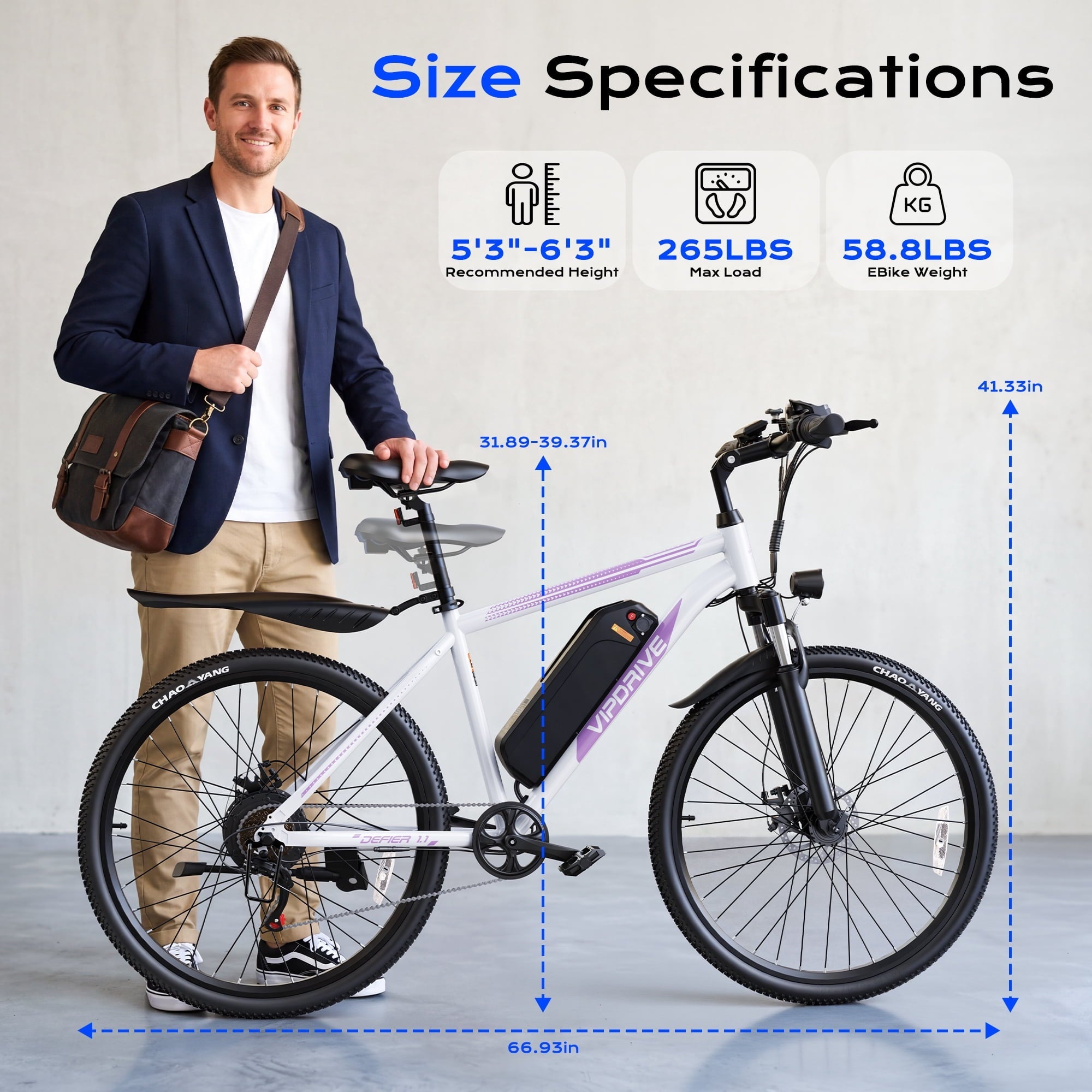 VIPDRIVE Electric Bike for Adults, 26'' 750W Peak Ebike, 48V 7.8AH Removable Battery .Up to 40 Miles 20MPH Electric Mountain Bike .Front Fork Suspension .UL2849