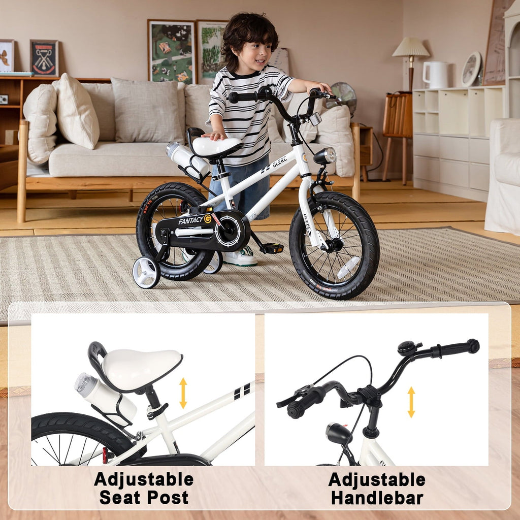 Glerc 14 inch Kids Bike for Child 3-5 Year old Boys Girls with Water Bottle Holder & Headlight & Training Wheels, Black