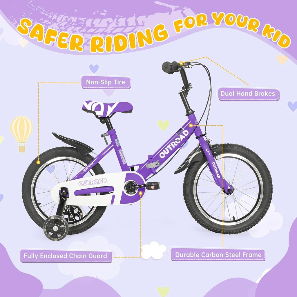 Marknig 14 16 18 Folding Kids Bike with Removable Training Wheels, Children's Bicycle for Boys & Girls Ages 3-9 Years, Easy-Storage Toddler Bike