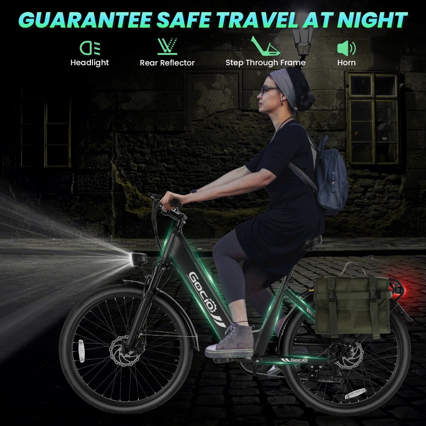 Gocio 26 x 2.1 Electric Bike for Adults, 500W Commuter Ebike, 48V 720wh Built-in Battery, 5 Riding Modes, Max 60 Miles, LCD, Lockable Front Suspension Step Thru E Bikes UL 2849