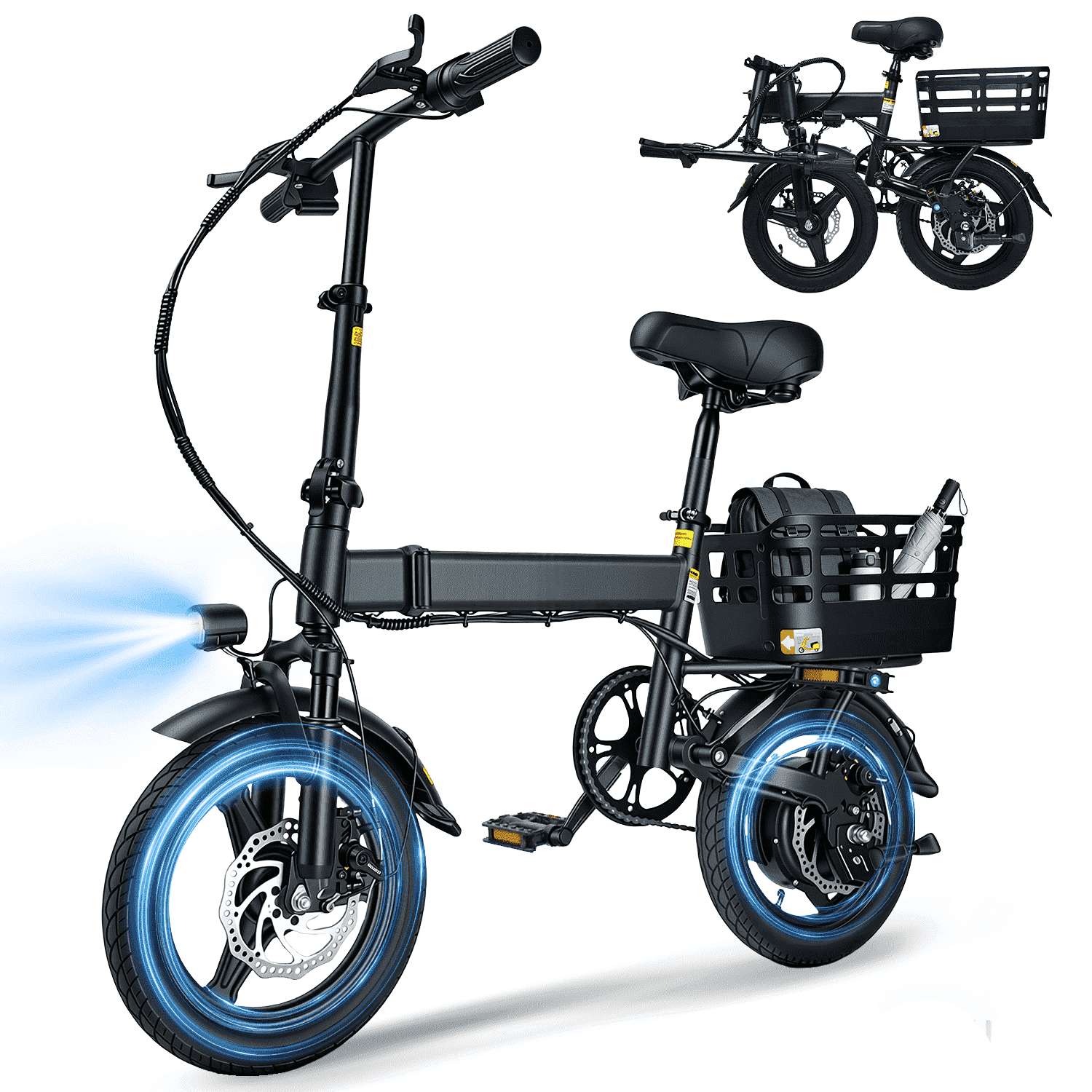 14 Folding Electric Bike for Adults with Basket,500W Peak Motor,20MPH 35 Miles,432Wh Battery,Commuting/Shopping Mini Ebike,UL2849