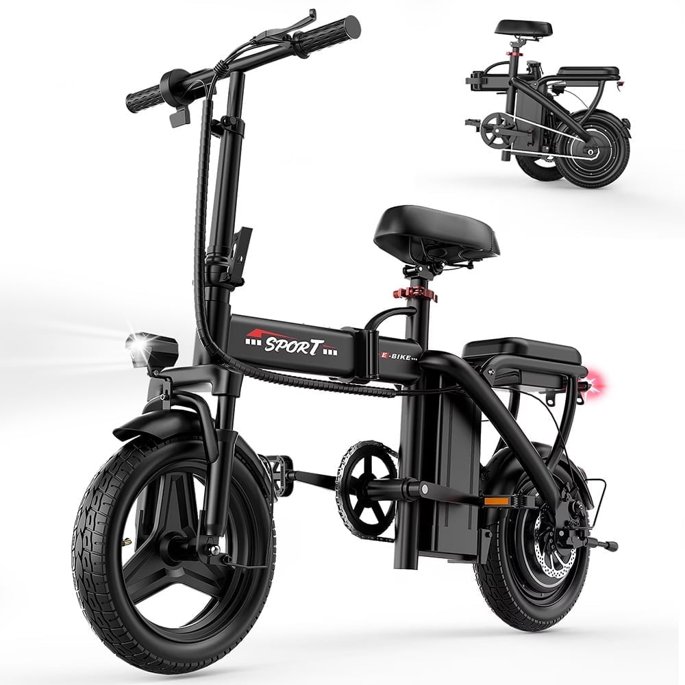 PostJoy Z6 14-inch folding electric bicycle, adult electric bicycle, 48V6AH battery, peak 500W motor, top speed of 20MPH, range of 30 miles, commuter/travel mini electric bicycle