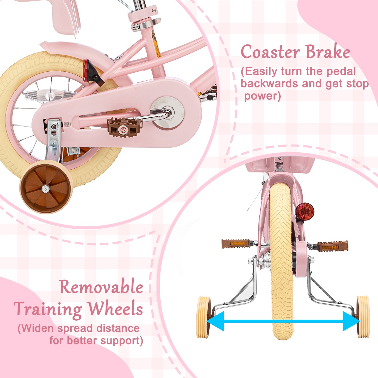 KORIMEFA Girl Bike for Toddlers and Kids Ages 3-6 Years Old, 12 inch Kids Bike with Training Wheels & Basket, 12 in Girl Bicycle with Handbrake & Kickstand