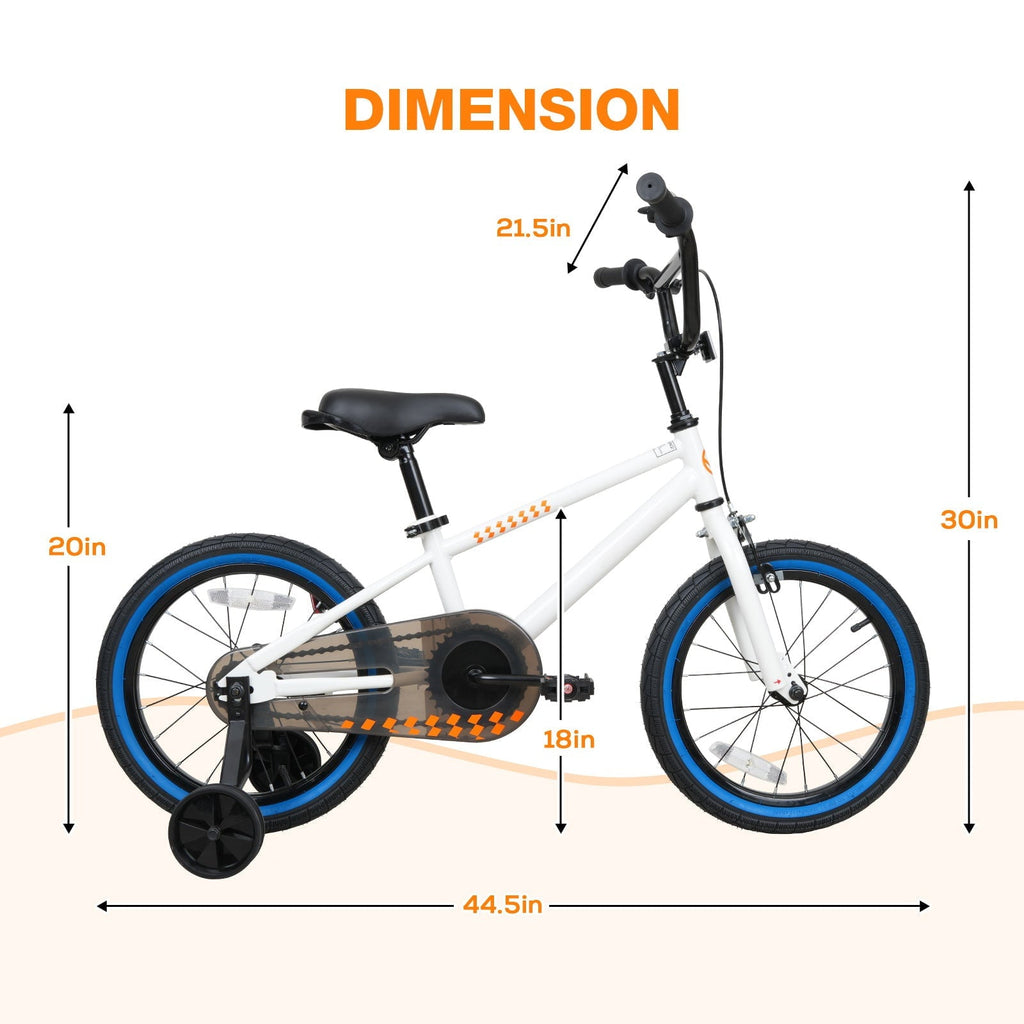 Hykolity Kids Bike Boy Girl Bicycle 16 inch for Children Age 4-6 Height 38-48 Child Sport Bike BMX Handbar includes Training Wheel White