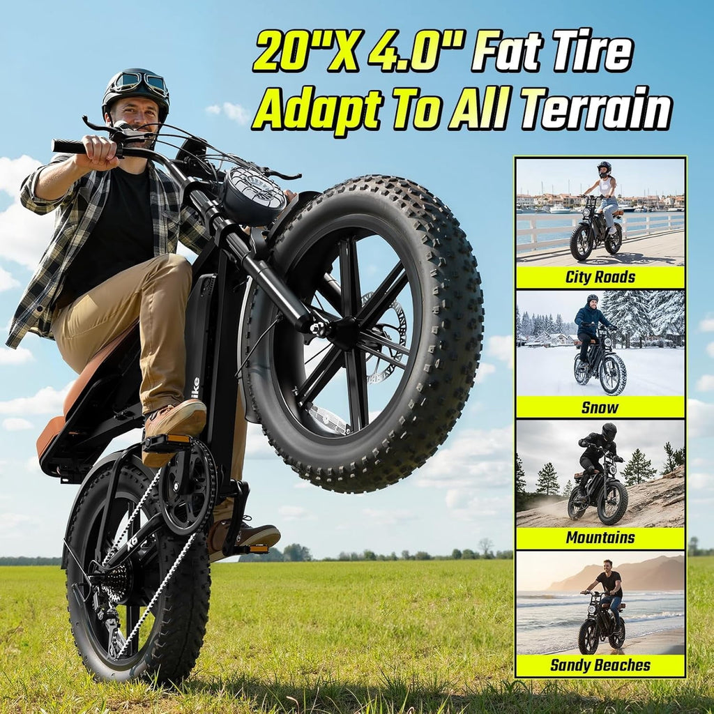 TST Electric Bike for Adults, 48V/15AH Battery, 20x4 Fat Tire, 750W Motor Off-Road E Biker, UL2849