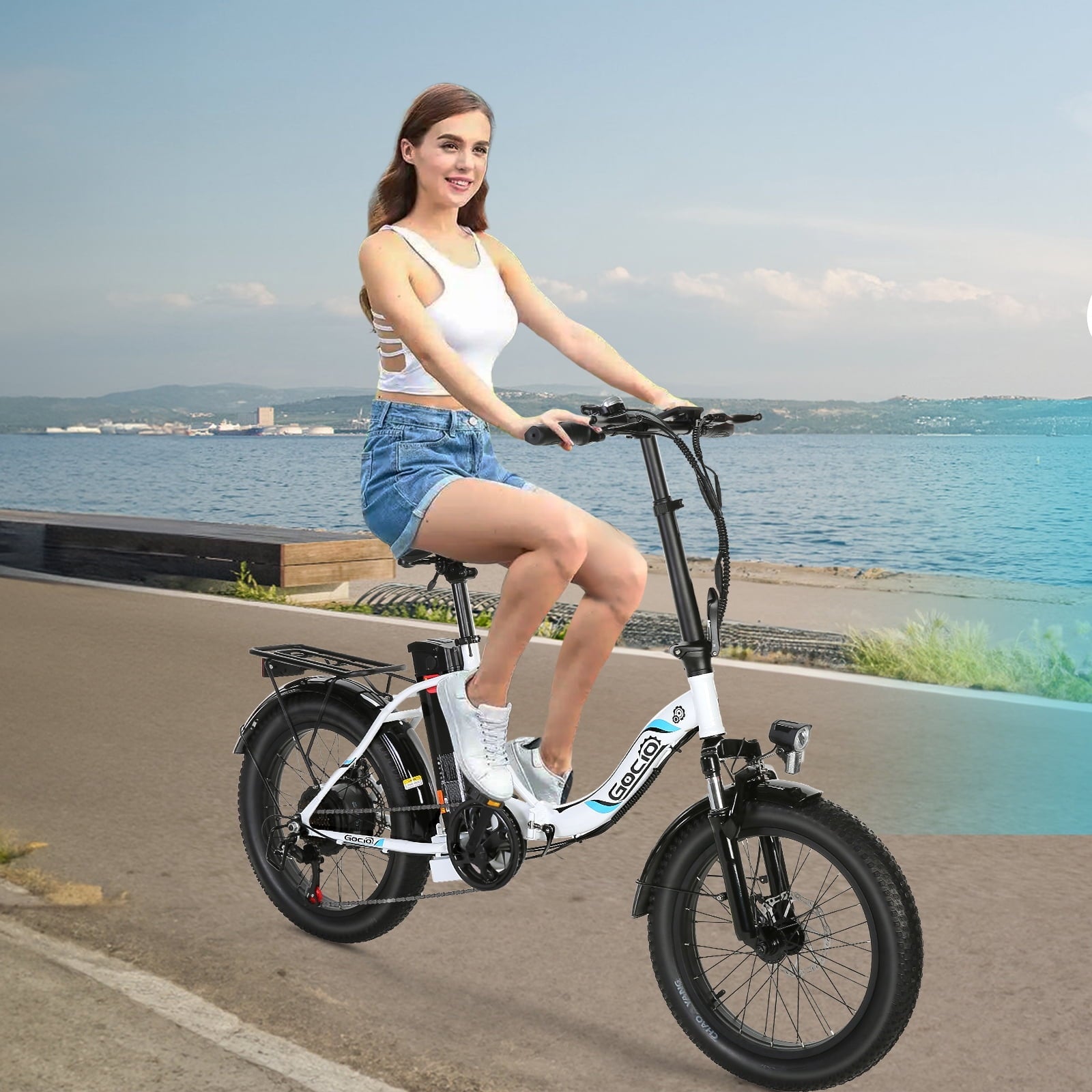 Gocio 20 Folding Electric Bike for Adults, 750W Peak Motor Fat Tire Commuter Ebike, 48V 10.4Ah Battery, 7 Speed, UL2849