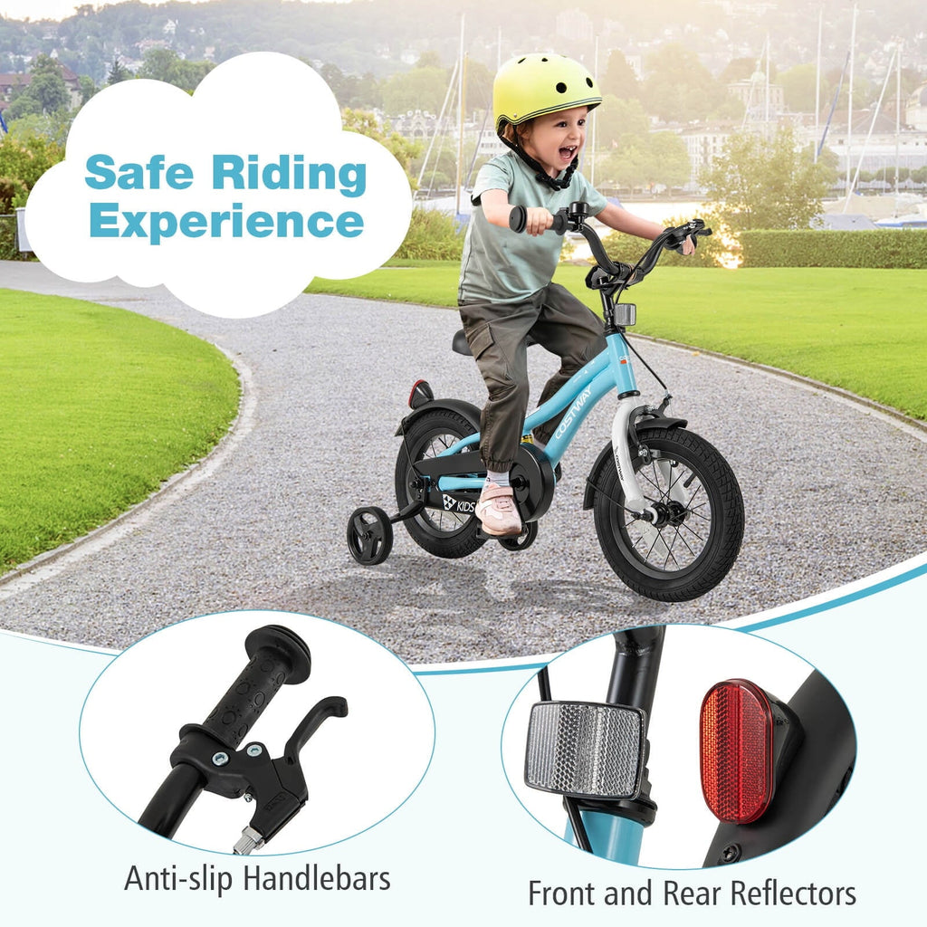 Costway 12 Kids Bike for 3-4 Years Old Boys & Girls with Adjustable Seat Handbrake Reflectors Blue