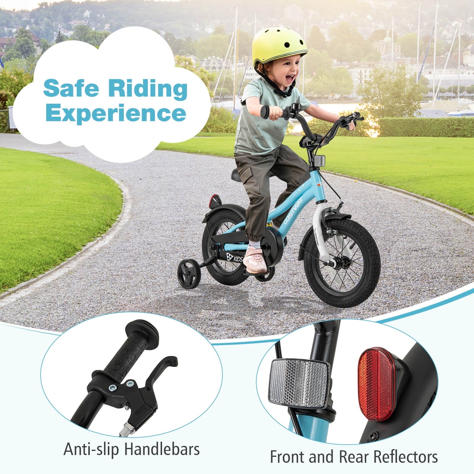 Costway 12 Kids Bike for 3-4 Years Old Boys & Girls with Adjustable Seat Handbrake Reflectors Blue