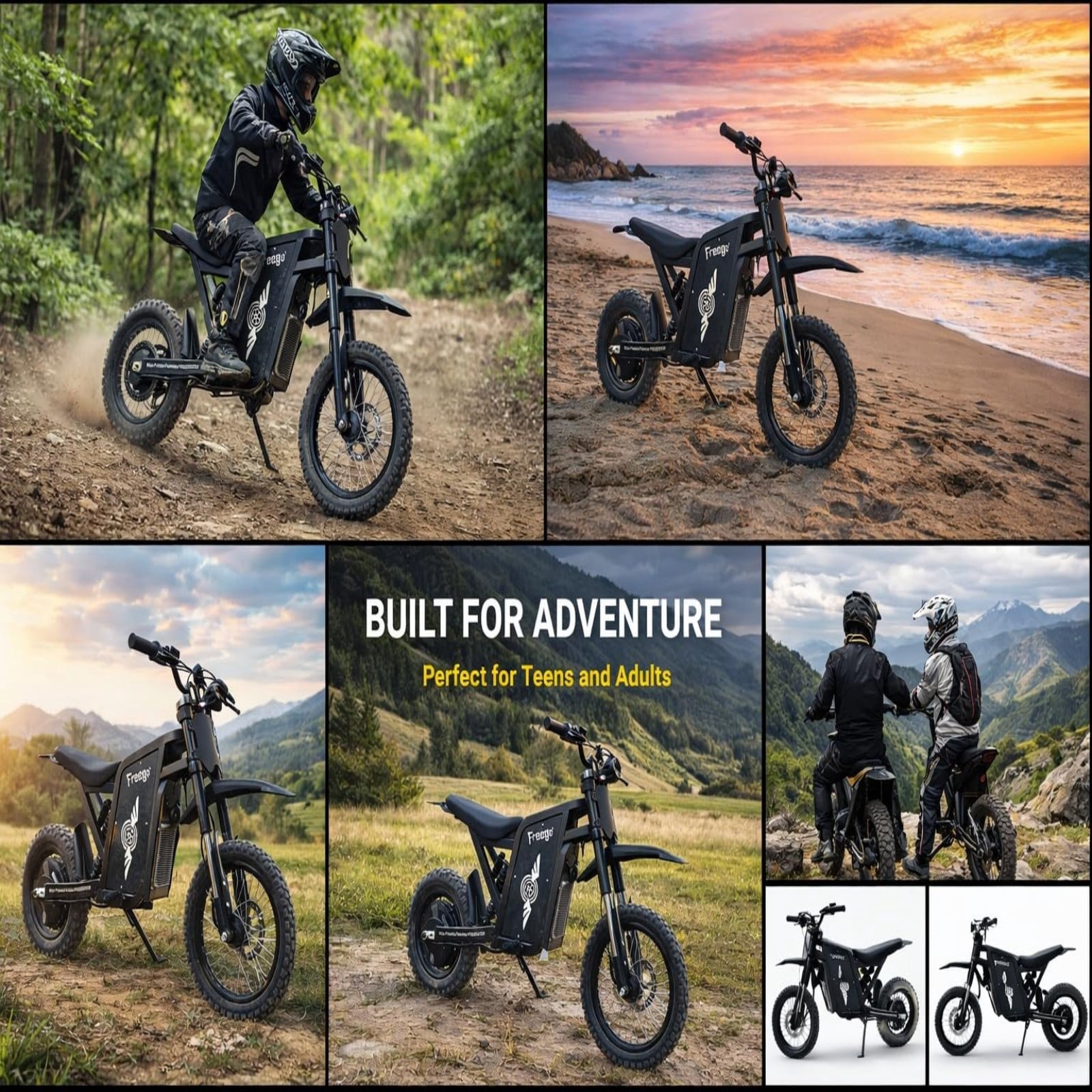 Freego X0 Electric Mountain Bike for Adults & Teens,3600W(Peak),60V 23AH Battery,40 MPH Top Speed,50 Miles Range,14/10 Tires,UL2849