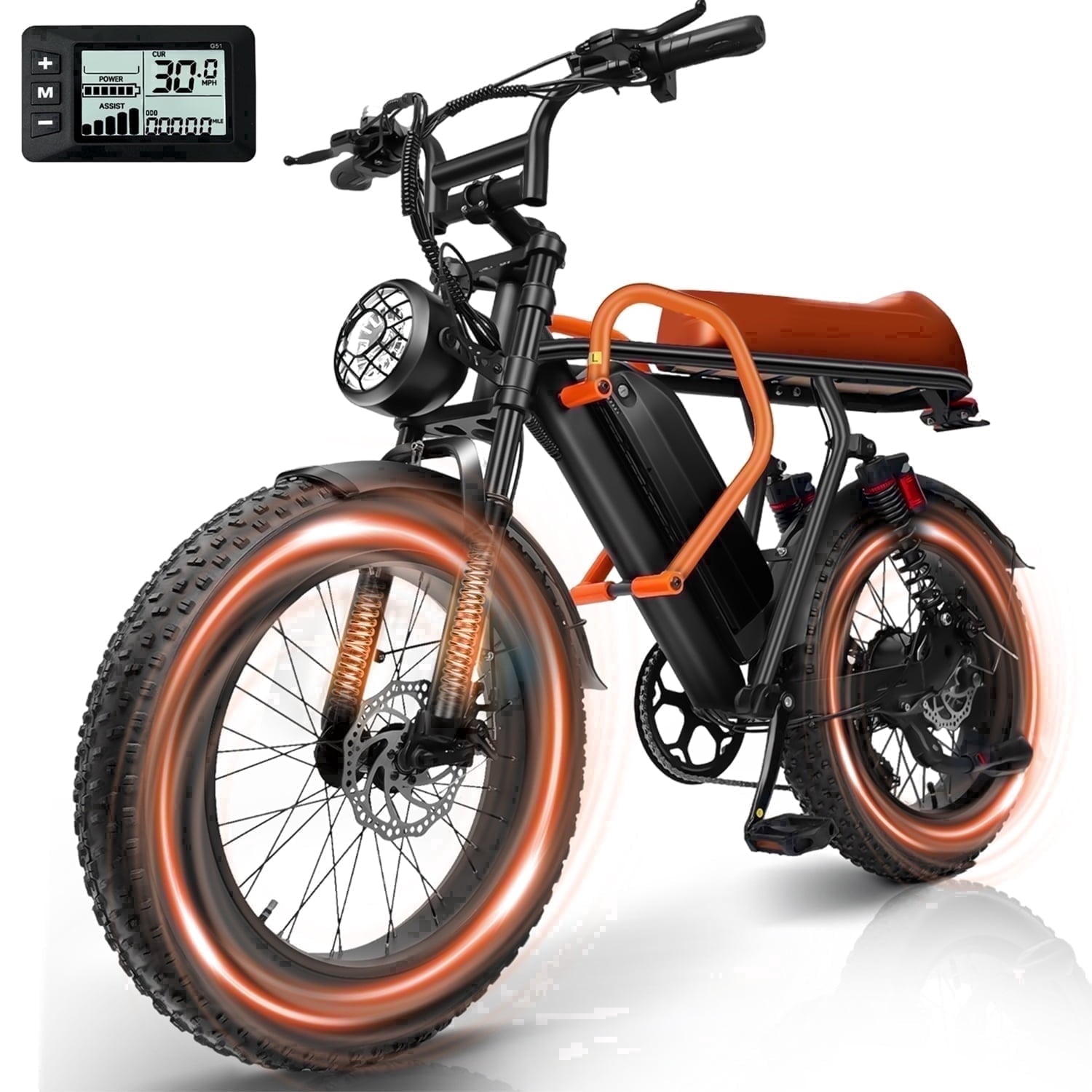 1500W Peak Electric Bike for Adults, 30MPH Electric Bike, 16 Fat Tire E-Mountain Bikes, Dual Suspension Ebike, Removable 48V 13Ah Battery, 7-Speed, UL 2849