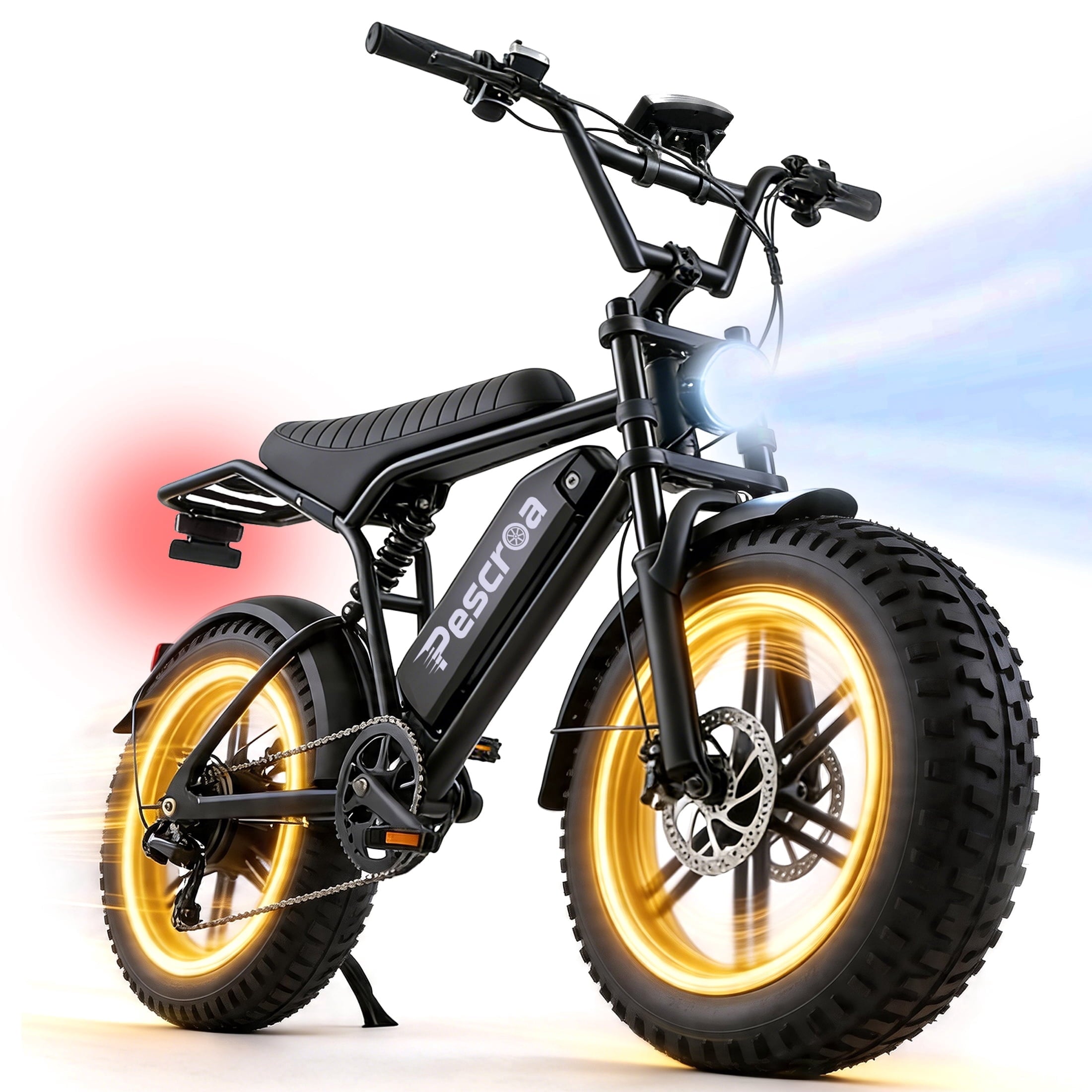 Pescroa E-Bikes for Adults, 1500W Peak Motor Electric Bike for Adults, 20 Fat Tire Electric Bike with 70-100 Miles, 7-Speed Electric Mountain Bike