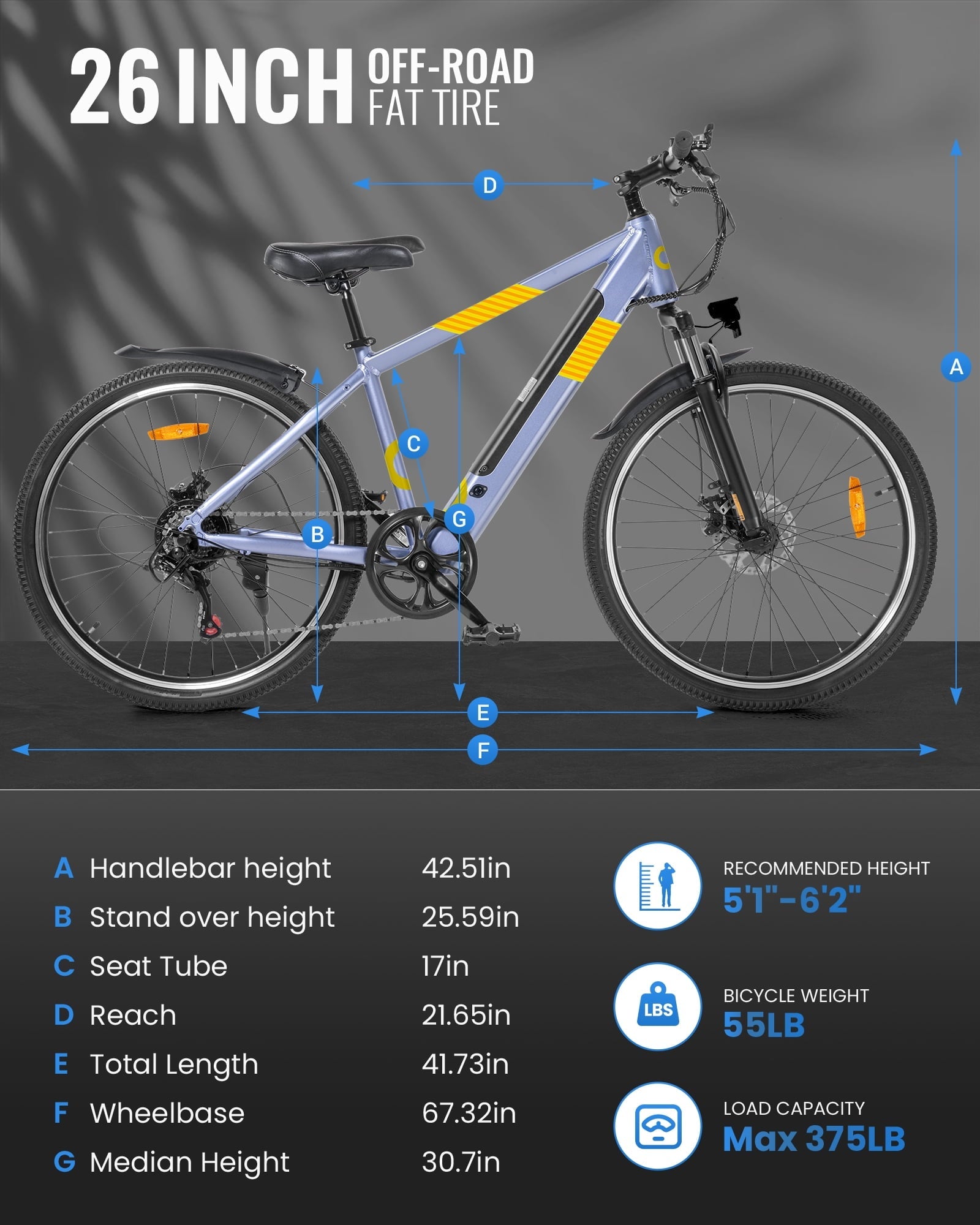 MIHOVER 26Electric Bike for Adults 350W 20MPH, 36V Removable Battery 7-Speed, UL2849 Certified City & Light Off-Road E-Bike with Lock -Black