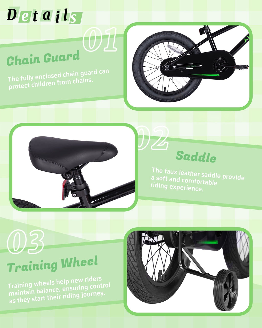 Vollsch BMX Style Kids Bike for 2-8 Years Old Boys Girls 16 Inches Toddlers Bicycle with Coaster Brake Training Wheels, Black