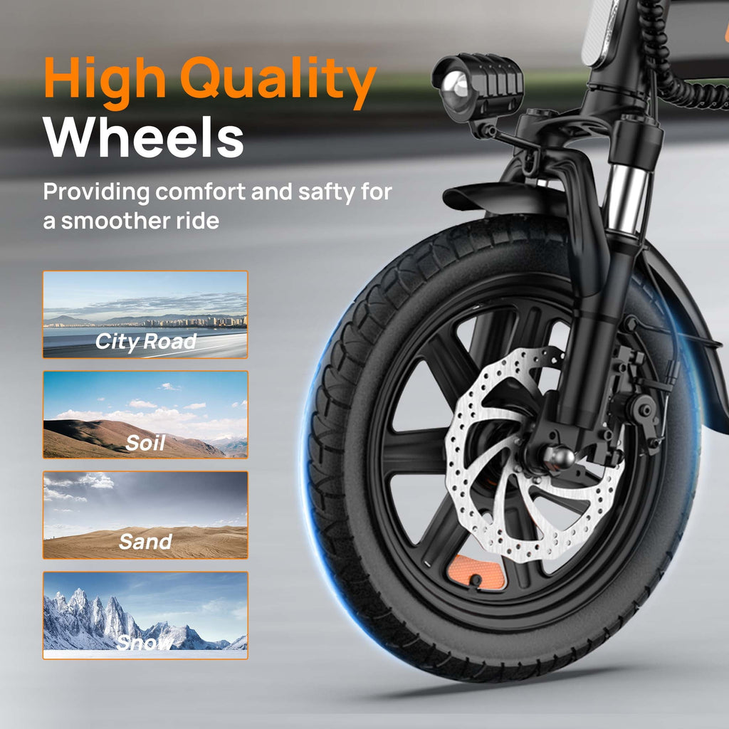 URLIFE 14Folding Electric Bike for Adults,500W Peak Motor,48V 7.5AH Removable Battery,Mini Ebike for Adults City Commuter,UL2849-Black