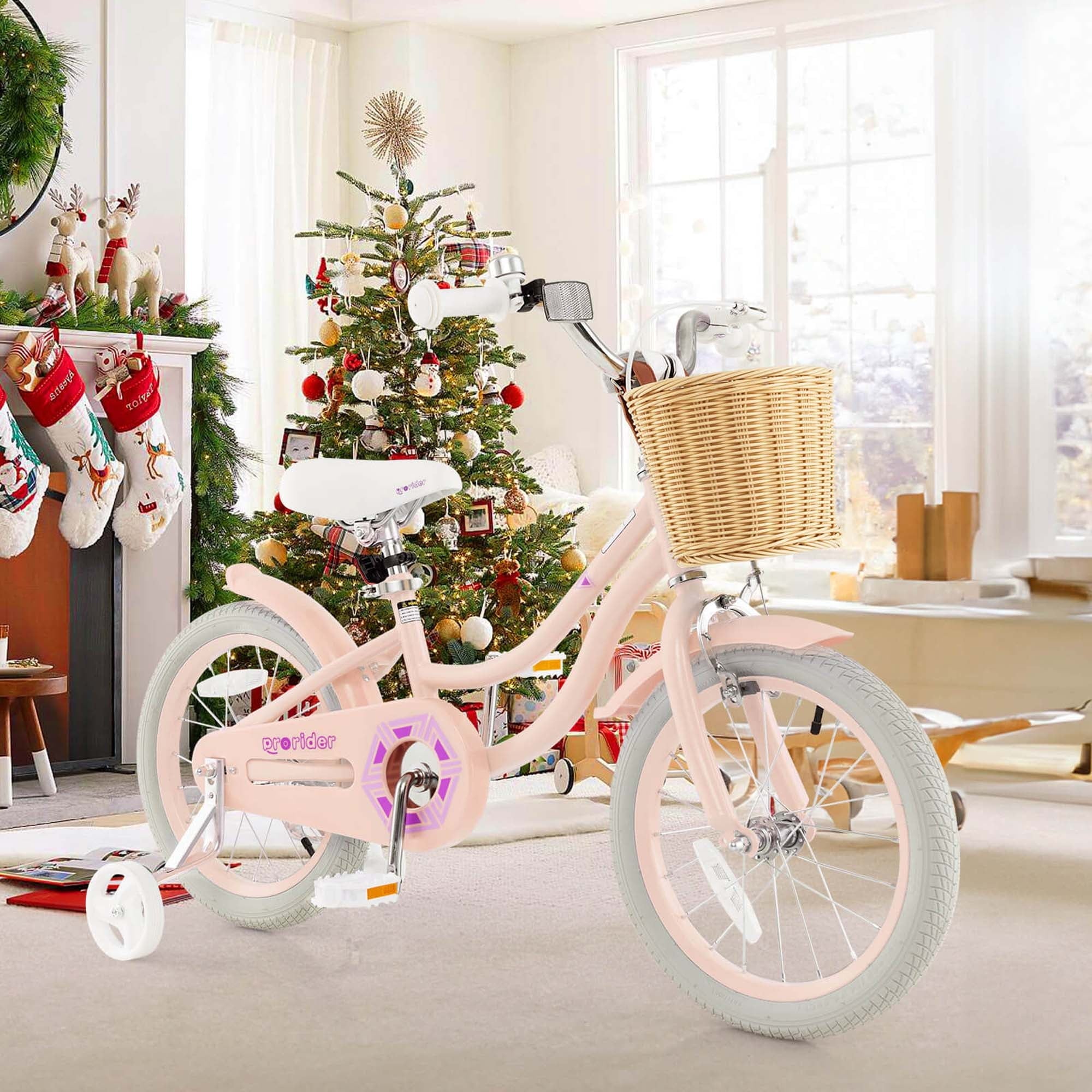 Costway 16 Kid's Bike with Training Wheels Adjustable Handlebar Seat Handbrake Pink