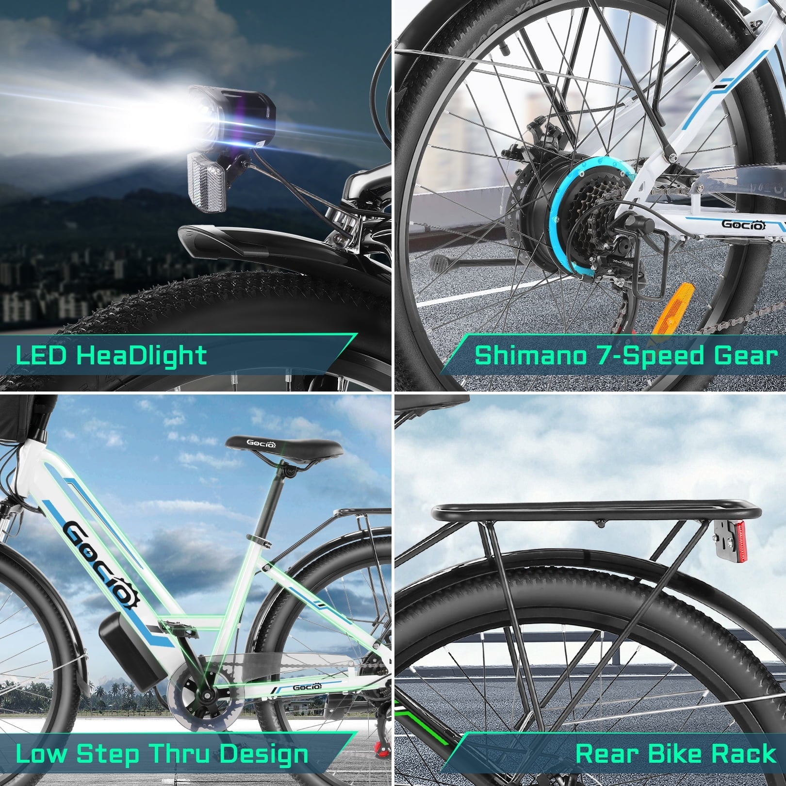 Gocio UL2849 Certified 26 Electric Bike for Adults, 750W Peak Motor, 48V 7.8Ah Battery, 19.8 mph 7-Speed Commuter Ebike with Disc Brakes