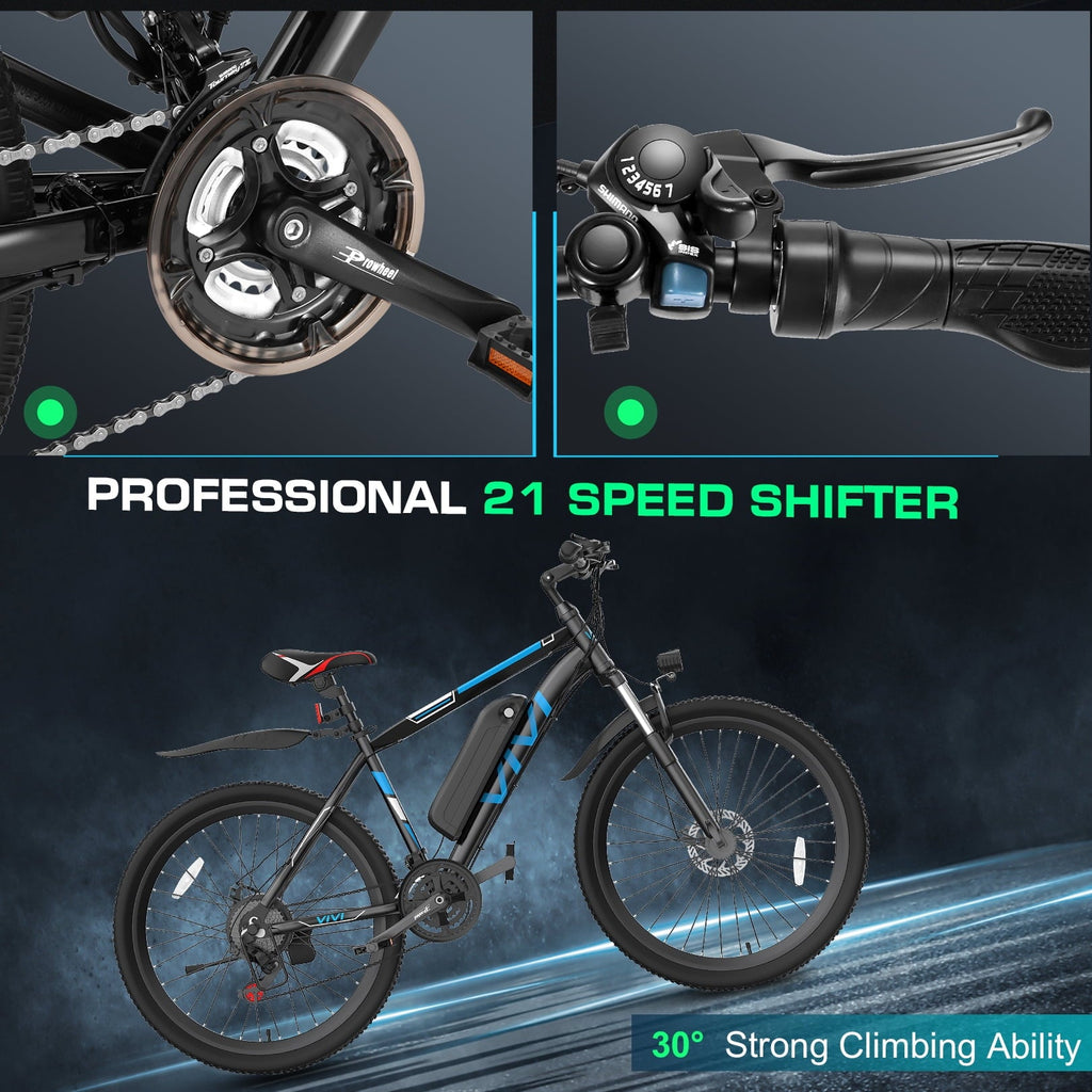 Vivi Electric Bike for Adults 26 Electric Mountain Bike 500W Cruise Control Electric Commuter Bike 21 Speed with Removable 48V Battery