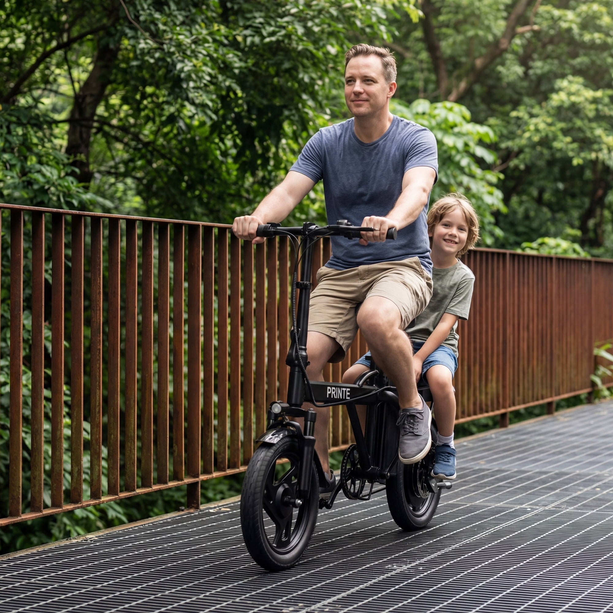 PRINTE N14PRO Electric Bike Black 500W 48V, 14' Mini Ebike for City Commuter for Adult with Two Seats UL2849