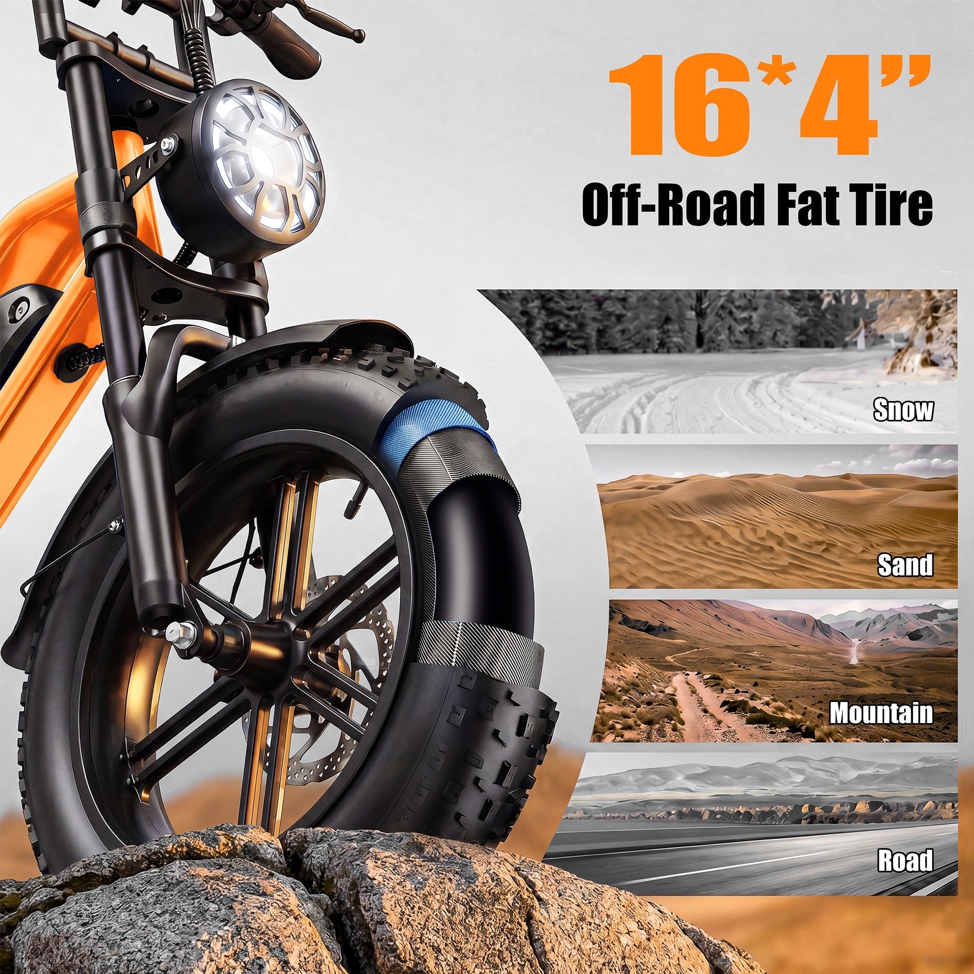 ESKUTE V100 Electric Bike for Teens Adults, 750W Peak 1500W 28 Mph 48V 13 Ah,16x4.0 Fat Tire E Bicycle, 7-Speed E-Bike with Dual Suspension, UL2849