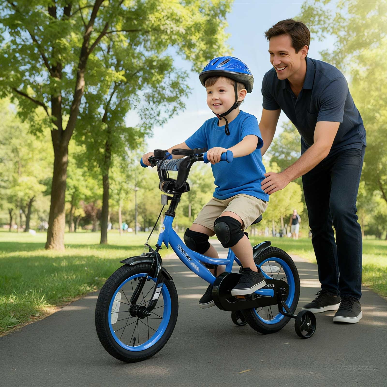Costway 18 Inch Kids Bike with Training Wheels Dual Brakes Adjustable Seat Handlebar Height