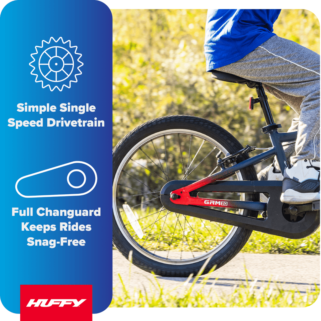 Huffy 20-Inch GRM Kids' Bike, Perfect Fit Frame for a Natural Riding Position, Dual Braking System for Confident Control, Full Chainguard for Safety, Fits Riders 45–52 Tall, Blue