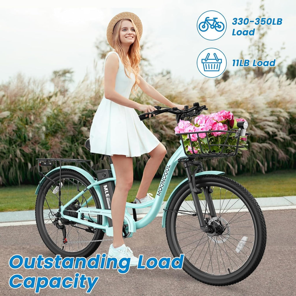MOONCOOL Electric Bicycle for Adults 350W , 7-Speed Ebike with 36V 10.4Ah Removable Battery . 40 Miles Range , 20 mph Electric Commuter Bike for Women Men