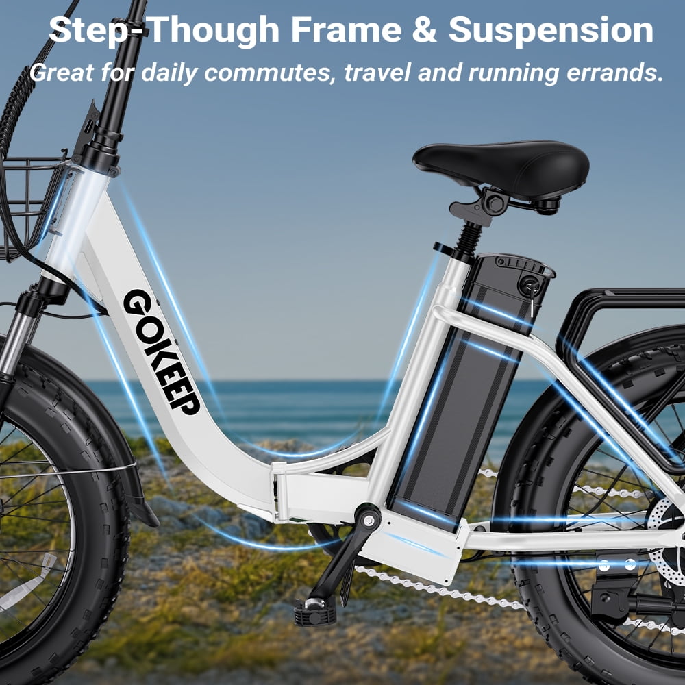 GOKEEP Folding Electric Bike for Adult, 52V 13Ah Removable Battery, 20 Fat Tire & Front Suspension Electric Bicycles, 7-Speed Commuter Ebike, UL2849, Black
