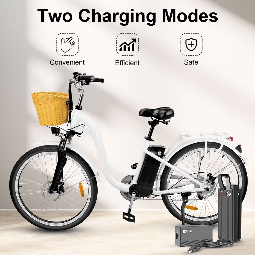 Electric City Bike for Adults 26,Peak 750W E-Commuter Bikes 48V 10AH UL2849,White