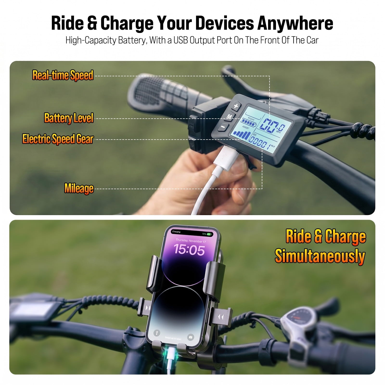 Rexei Yeki 26 Fat Tire EBike, 1200W Electric Bike for Adults, 48V 15AH Battery, 28 MPH Max Speed, 7-Speed , 500 lbs, Front Suspension, Dual Disc Brakes, LCD Display, UL2849