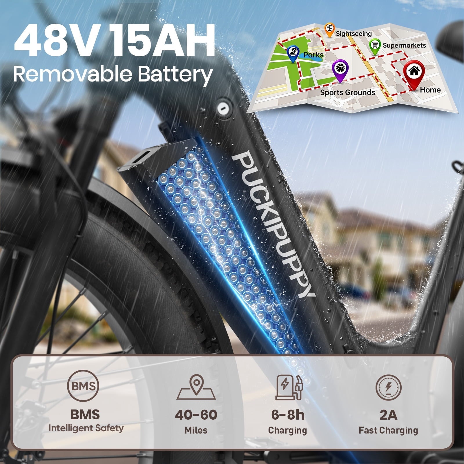 PUCKIPUPPY 960W Peak Electric Bike for Adults Step Through E-Bike 28mph Max Speed 60Miles Range 26 Fat Tire Electric Mountain Bike 48V 15AH Battery 7 Speed off-Road Ebike, Comply with UL2849 By SGS