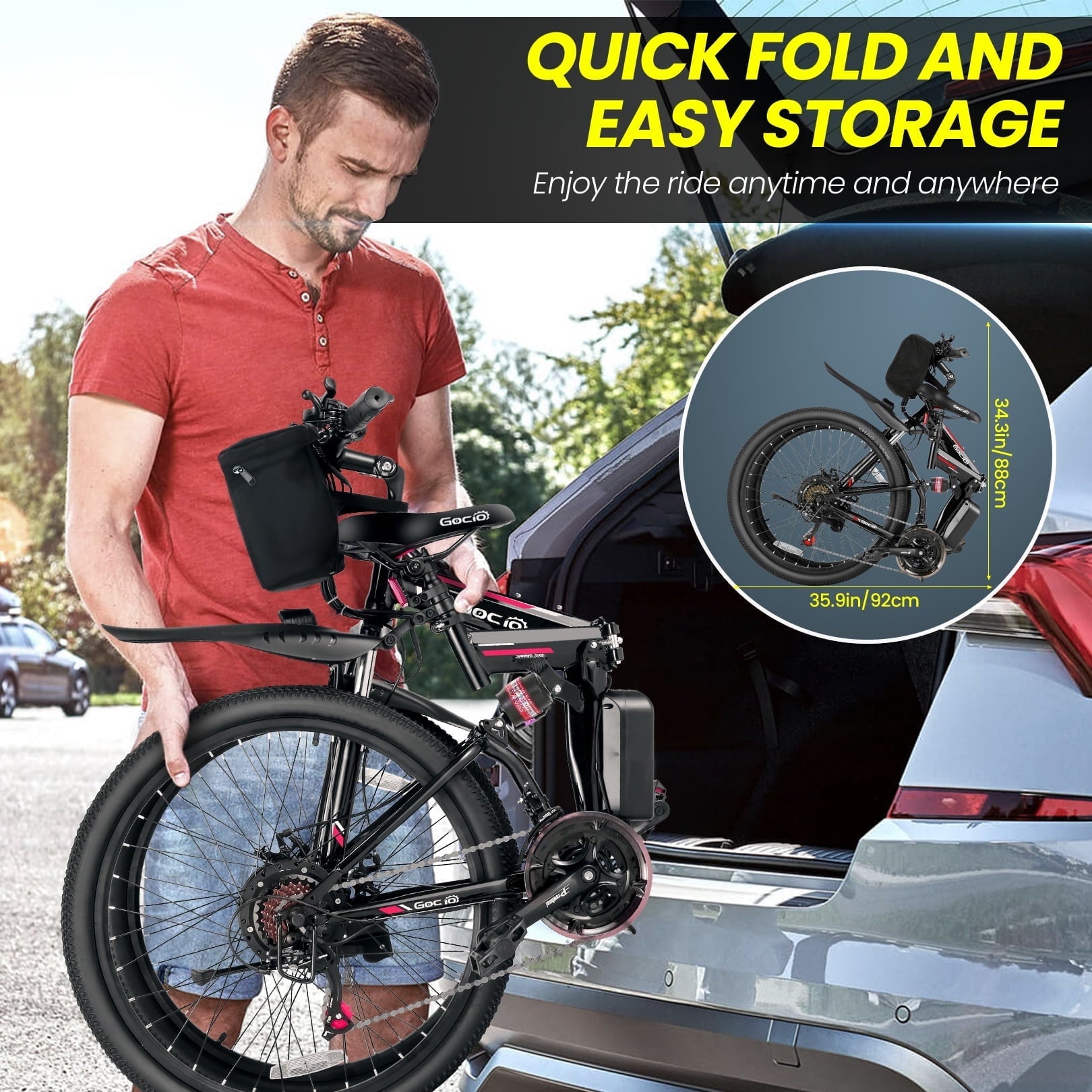 Gocio 26 Folding Electric bike for Adults, 750W Peak Motor 48V 7.8Ah Battery, 21 Speed Mountain Ebike, UL2849