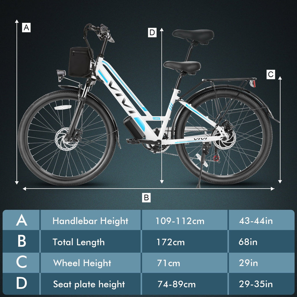 Vivi Electric Bike 26 City Commuter Electric Bike 48V 500W Step-Through Electric Bike 19.8MPH Electric Cruiser Bike Beach Bike with Cruise Control, UL2849 Certified