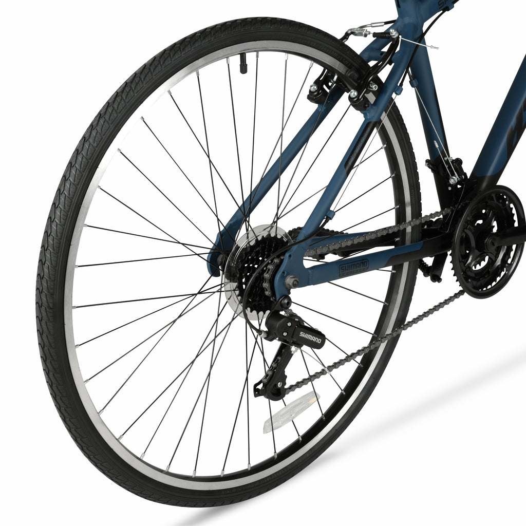 Hyper Bicycles 700c Men's Spin Fit Hybrid Bike, Adults Ages 14+, Black/Blue