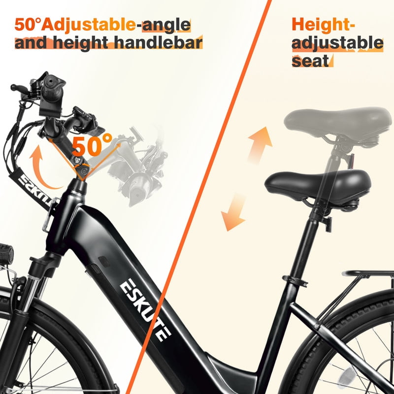 ESKUTE C200 Electric Bike for Adults, 1300W Peak Power Ebike, 28MPH Step-Thru E-Bicycle with 840Wh Removable Battery, Up to 70 Miles, 26 Tires, 7 Speed Adjustable Stem,white, UL2849