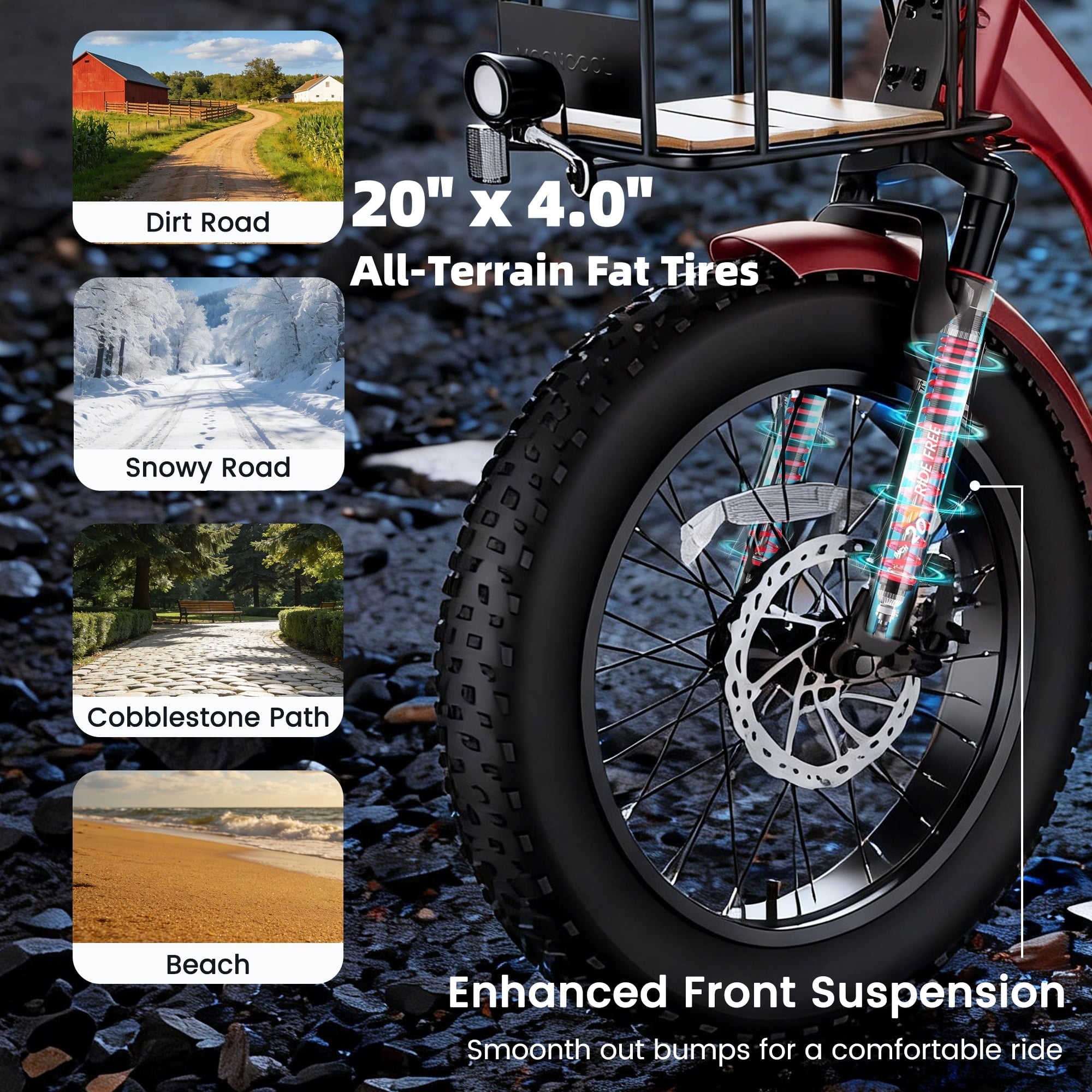 MOONCOOL Folding Electric Tricycle for Adults, 20 x 4 Fat Tire Electric Trike, 48V Peak 1092W  Electric Bicycle, 3 Wheels 7 Speed Ebike w/ 14.5Ah Removable Battery& Speed Differential Mechanism
