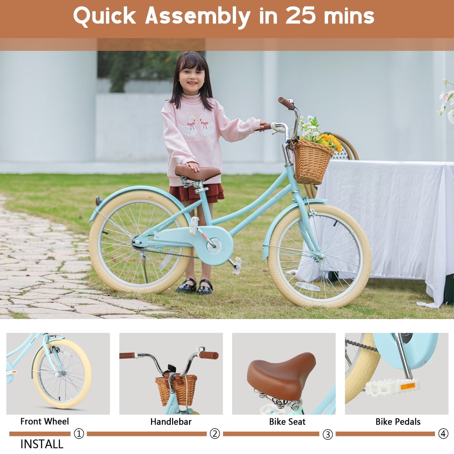 Glerc Little Molly 20 inch Kids Girls Bike for 7-13 Years Old Child,gifts,Blue
