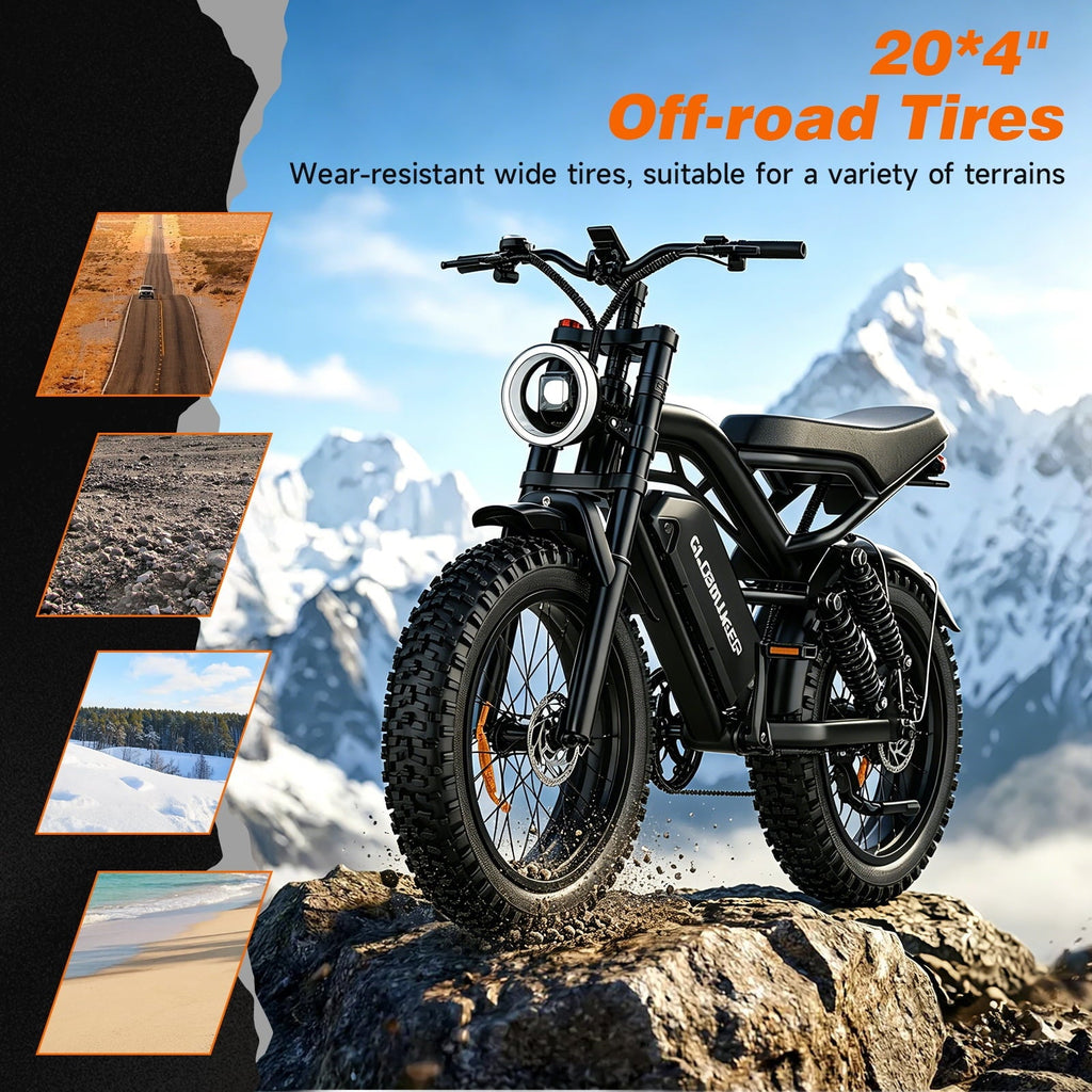 GlobalKeep Electric Mountain Bike for Adults, Peak 1500W Motor, 20x4 Fat Tire E Bicycle, 48V/15.6Ah Battery UL2849