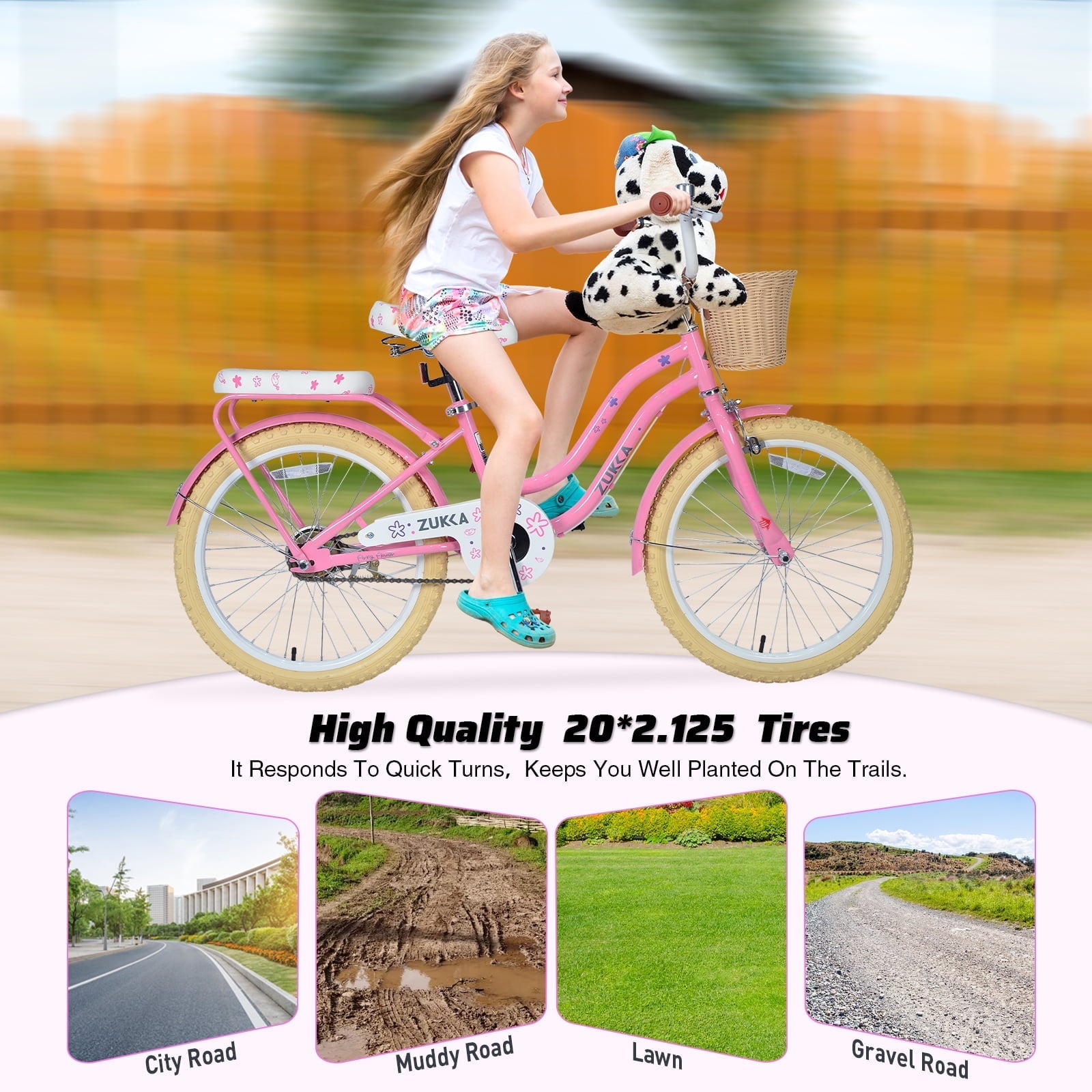 20 inch Girls Bike for 7-10 Years Old Kids, SHINPT Kids Bicycle with Basket & Lightweight, Comfortable City Bikes with Rear Rack and Basket, Pink