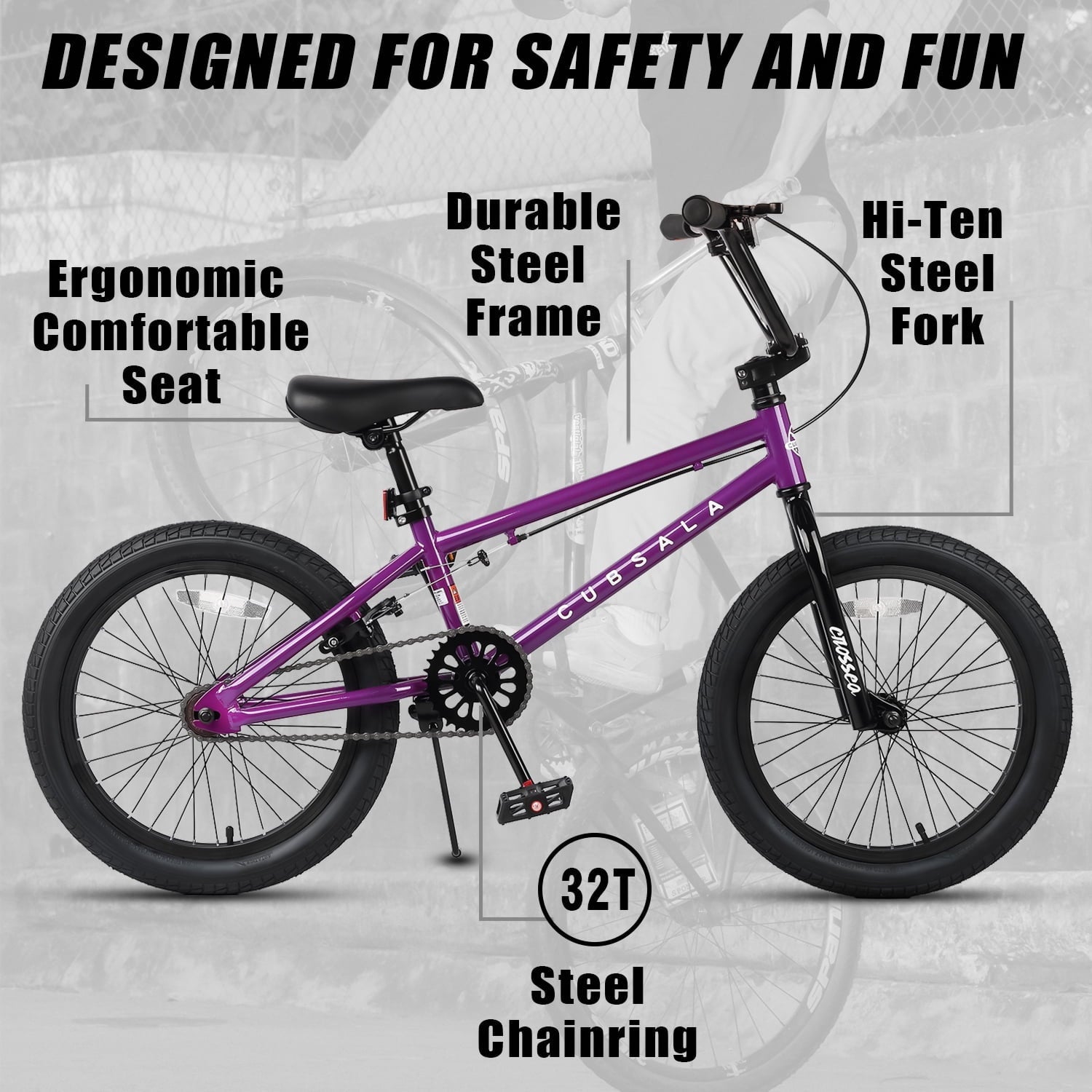 cubsala 18 in Freestyle BMX Kids Bike for Age 5-8 Years Old Boys Girls,Blue