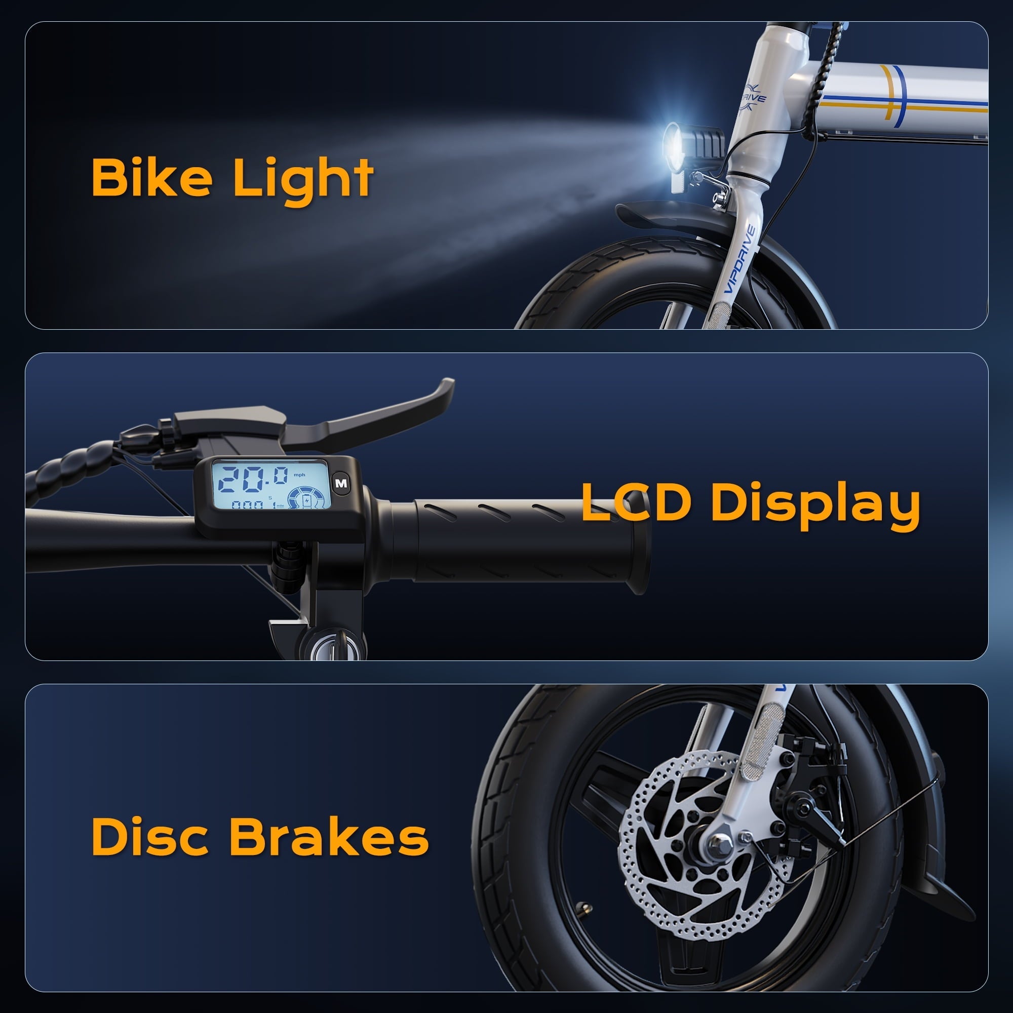 VIPDRIVE Electric Bike, 14 Folding EBike for Adults, 500W Peak Motor, 36V 7.8Ah Battery, 20MPH City Commuter E-Bike, Mini Ebike, LCD Display, UL2849