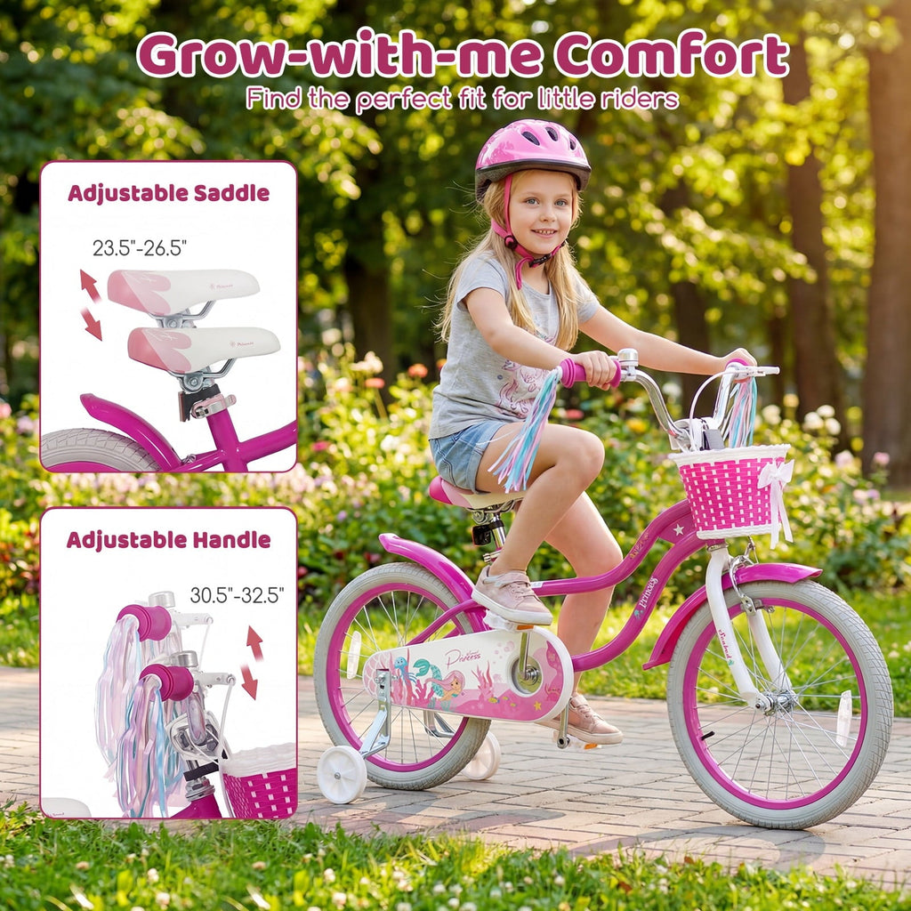 Costway 14 Kids Bike with Training Wheels Hand Coaster Brakes Adjustable Seat Handlebar Pink