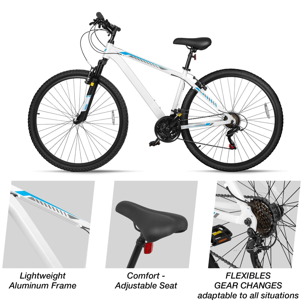 Hykolity 29 inch Mountain Bike 29r MTB Sport Bicycle Large Bike Full Suspension Lightweight Outdoor Cycling for Adult Men Woman - Pale White