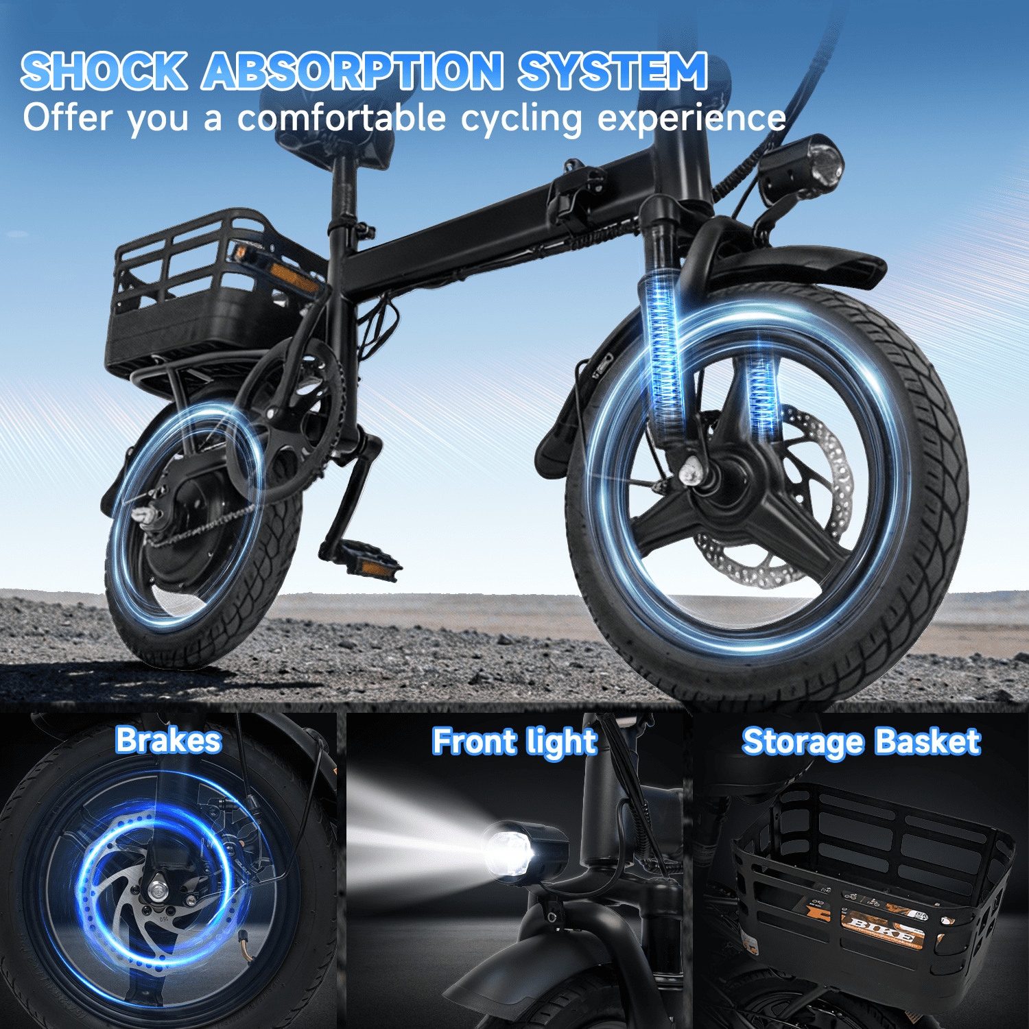 Electric Bike for Adults with Basket,500W Peak Motor,35 Miles 20 MPH,432WH Battery,14 Folding Ebike Bicycle,UL2849