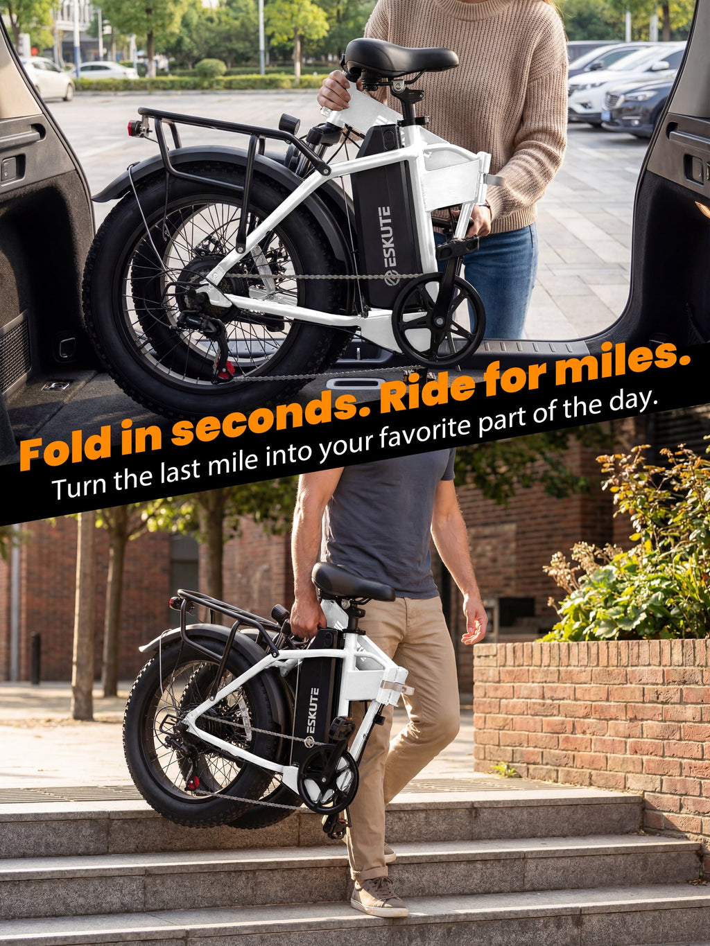 ESKUTE D300 Electric Bike for Adults, Folding Ebike with 1200W Peak Motor 28MPH, 48V 20.8Ah Removable Battery, 20x4.0 Fat Tires, 80 Miles 7-Speed Gear, NFC Unlock,Black, UL2849