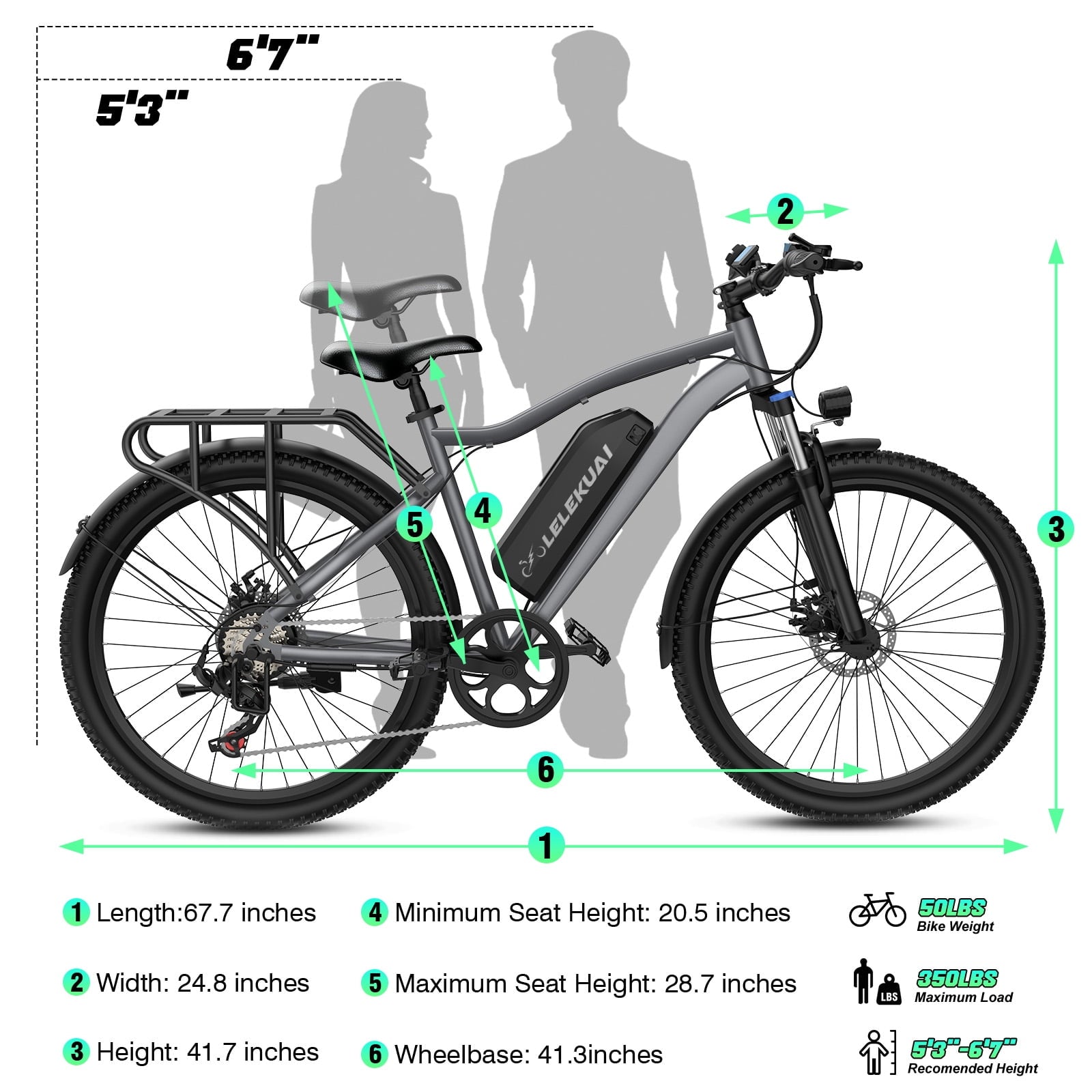 Electric Bike for Adults, 26 Commuter Ebikes with 7-Speed Gears, 25MPH, 720W Peak Motor, Removable Battery, 50 Miles Range, Electric Mountain Bicycle for All Terrain UL2849