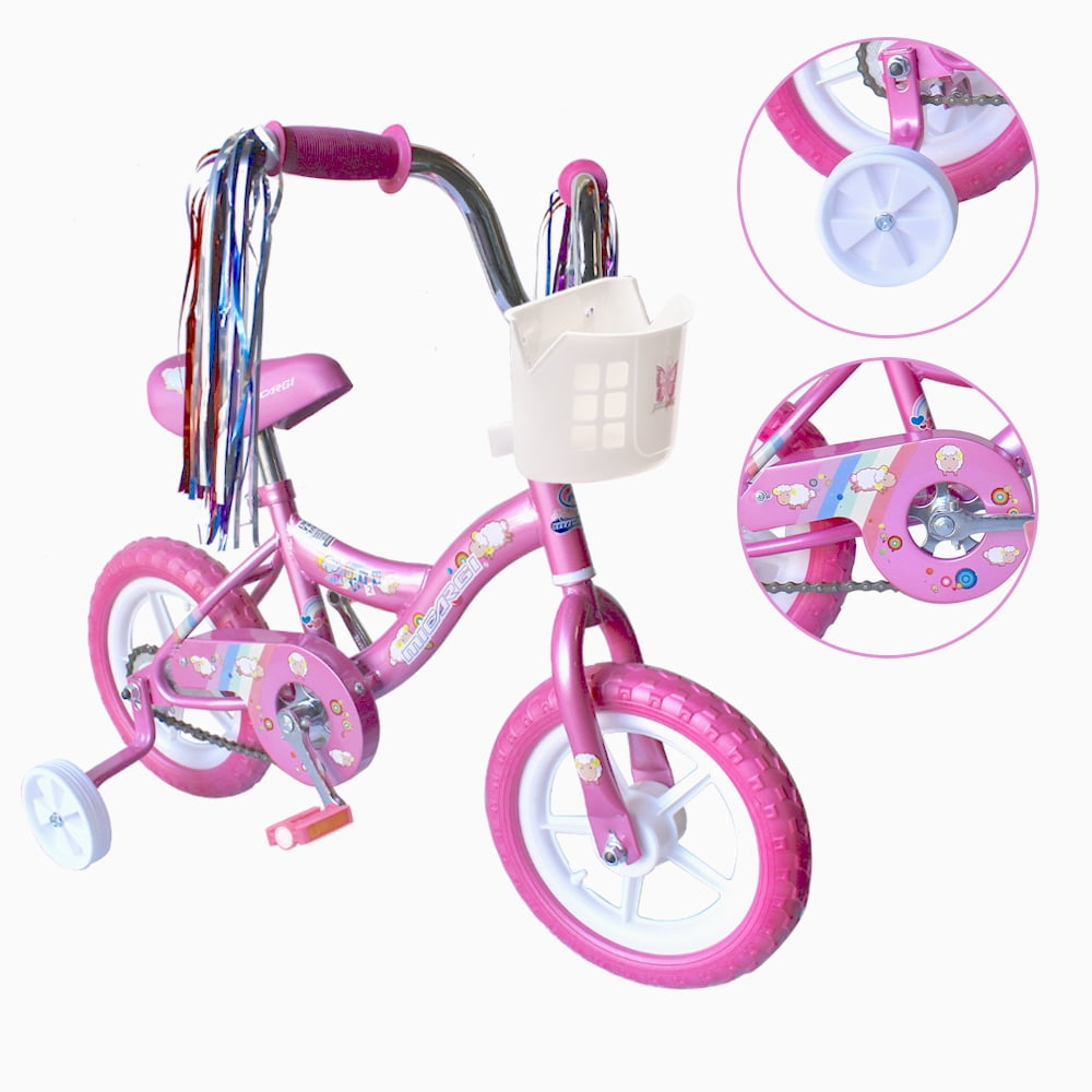 USToyOutlet 12 Kid's Beginner Bicycle for 2-4 Years Old Boys' and Girls' Bike Foam Tire for Indoor Use No Brake + Doll Seat - Pink