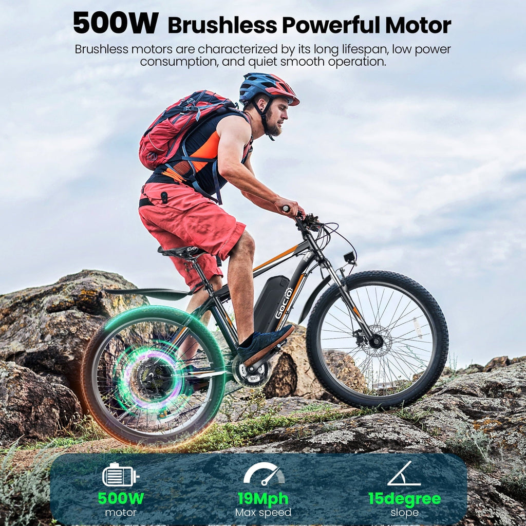 Gocio Peak 750W Electric Bike 26 Electric Bicycle for Adults Max 19.8mph Cruise Control System Ebike, 48V 375Wh Mountain Bike, 21 Speed for Man Woman UL2849 Certified